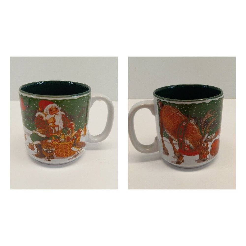 Vintage 1998 Northwoods C'Mas Santa & Reindeer Mug Jeanne Beury Potpourri 10 oz.